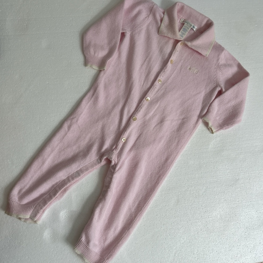 Pottery barn kids cashmere blend Pink knit sweater romper baby girls collar